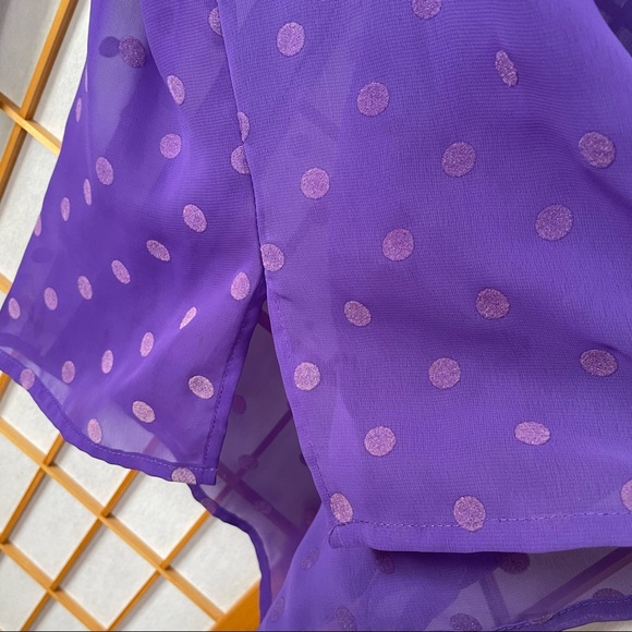 Vintage Lizzy B Purple Sheer polka dot chiffon Blouse Medium - Picture 6 of 7